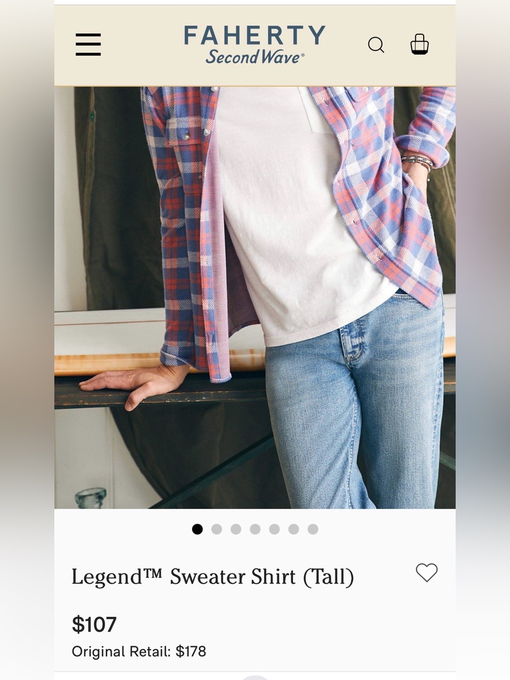 FAHERTY LEGEND SWEATER SHIRT, SIZE LARGE